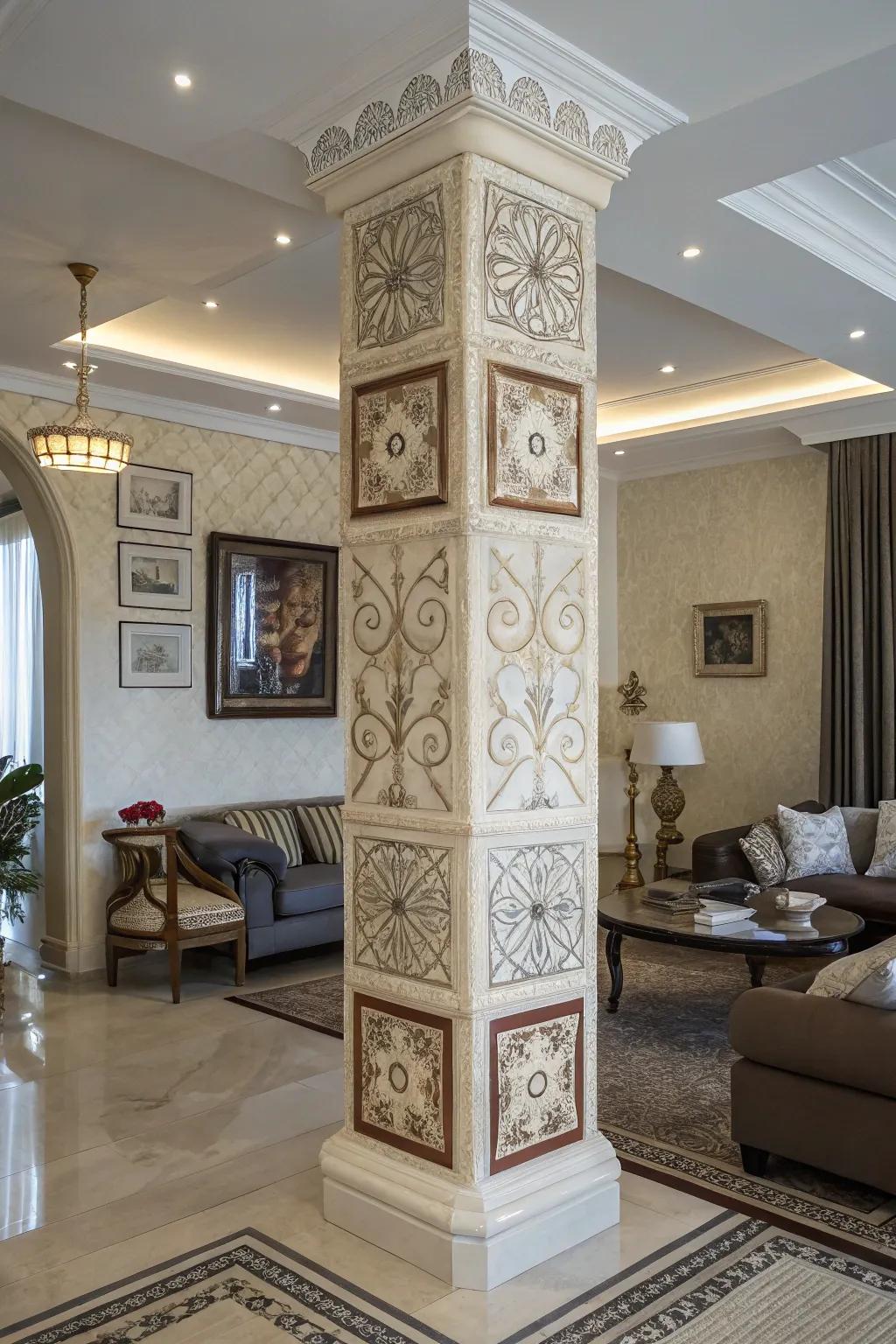 With decorative panels, a regular pillar turns into a focal point.
