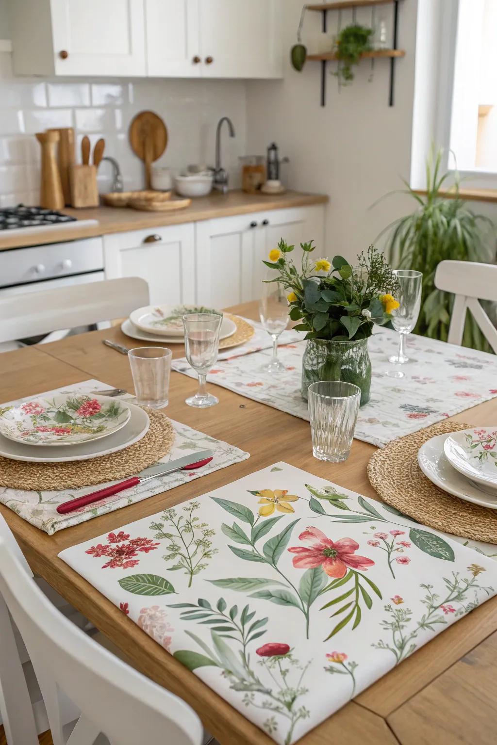 Placemats inspired by nature infuse a revitalizing, blossoming ambiance into your dining area.