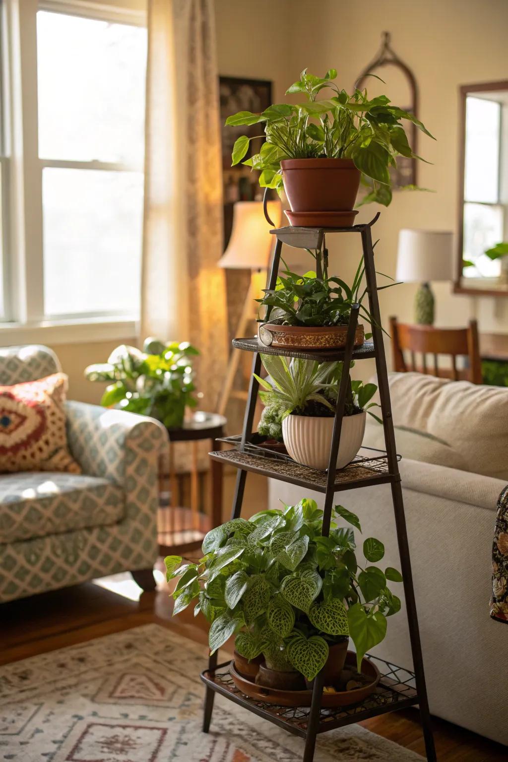 Utilize every inch with tiered plant stands.