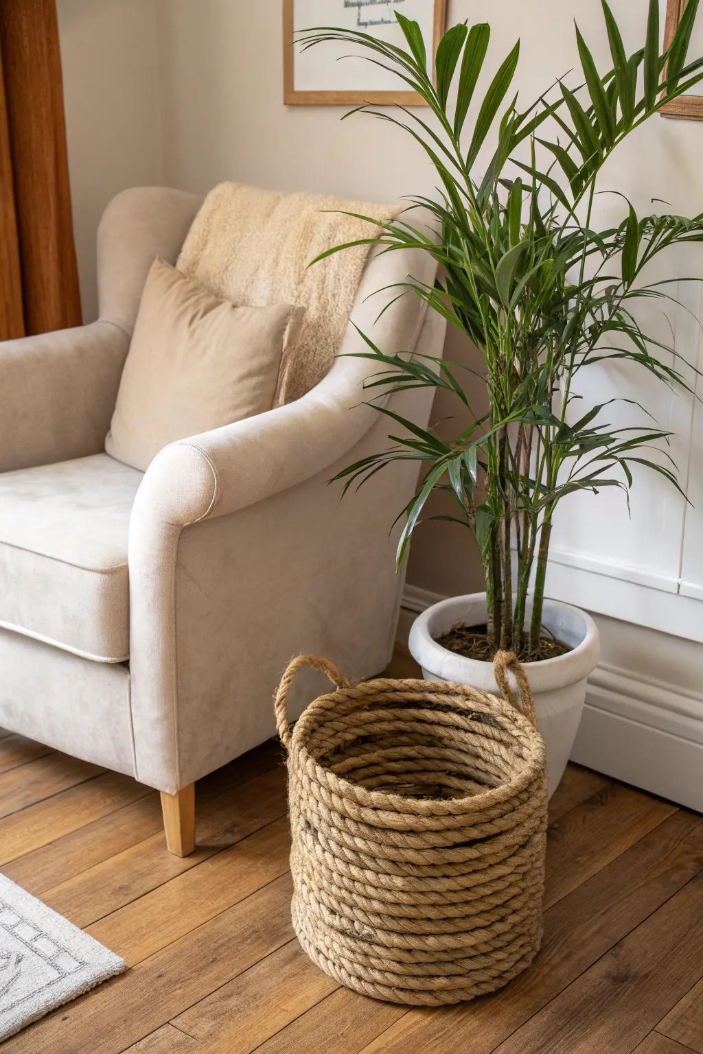 Rope lends a touch of countryside charm to any container.