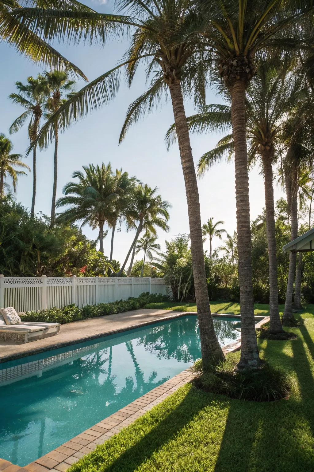 Palm trees introduce tropical sophistication to any poolside area.