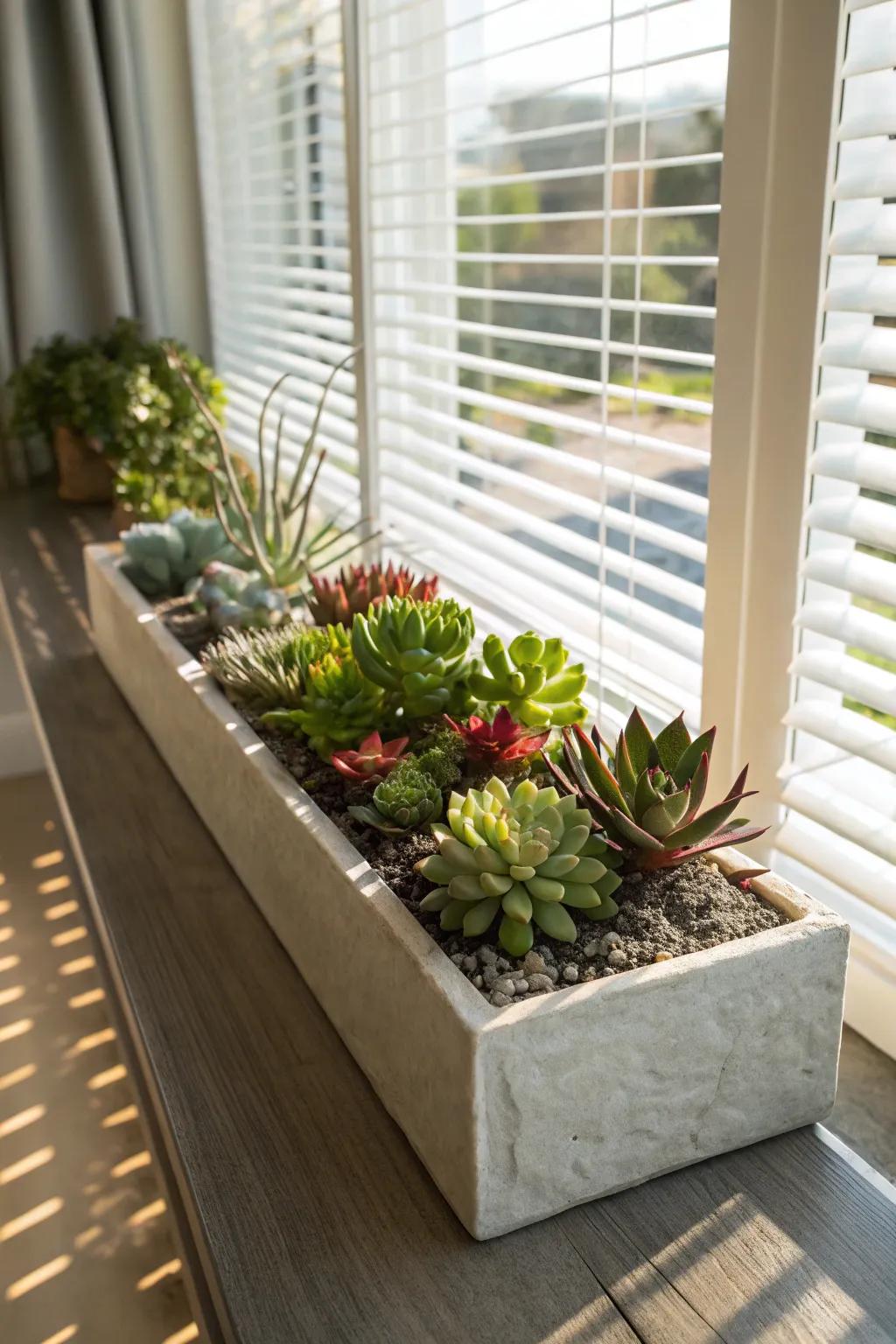 A chic succulent garden, ideal for incorporating verdant touches to mom's preferred spot.