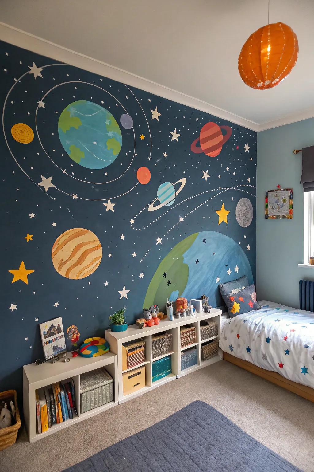 Artistic murals serve to boost creative thinking and focus within a child's personal space.