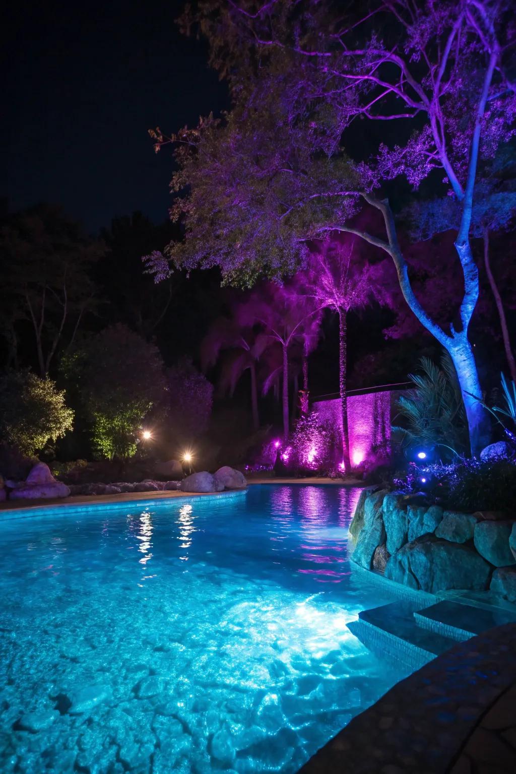 Introduce a burst of color to your pool with lively underwater lights.