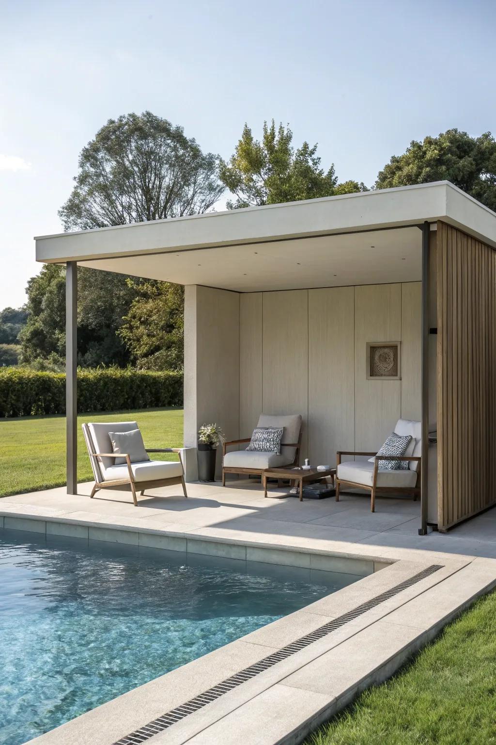 A minimalist cabana showcasing sharp lines and an understated palette.