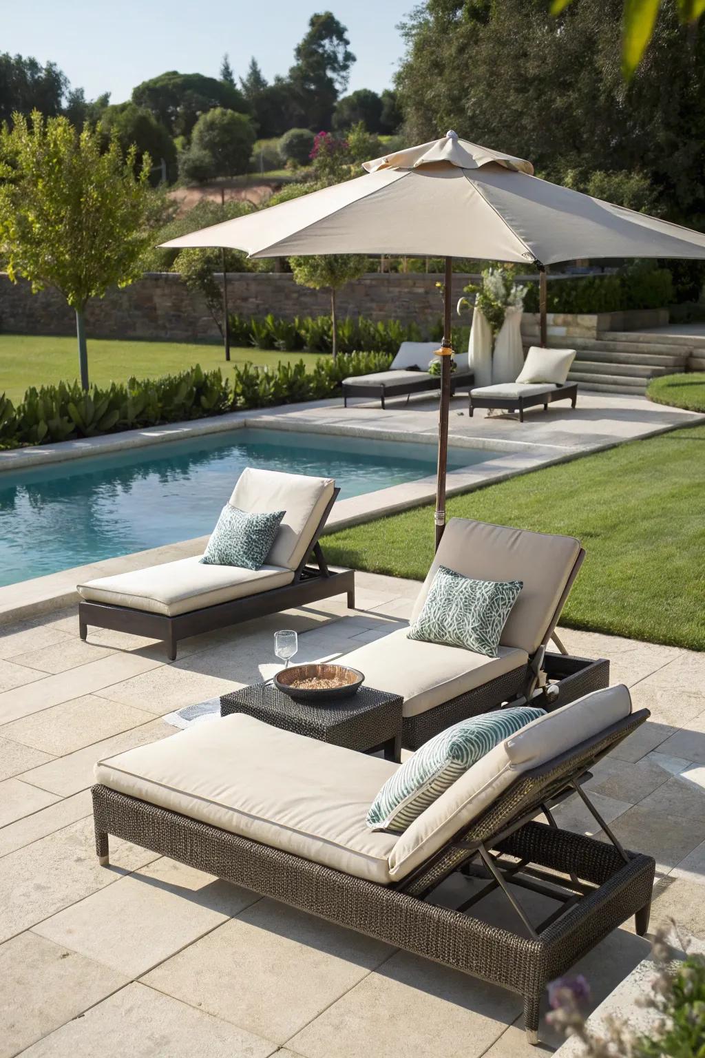 Relax in elegance with adjustable chairs for your poolside sanctuary.
