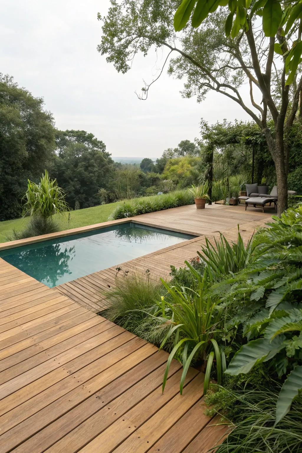 The inherent beauty of a timber deck accentuates the natural charm of your pool space, creating an inviting and cozy ambiance.