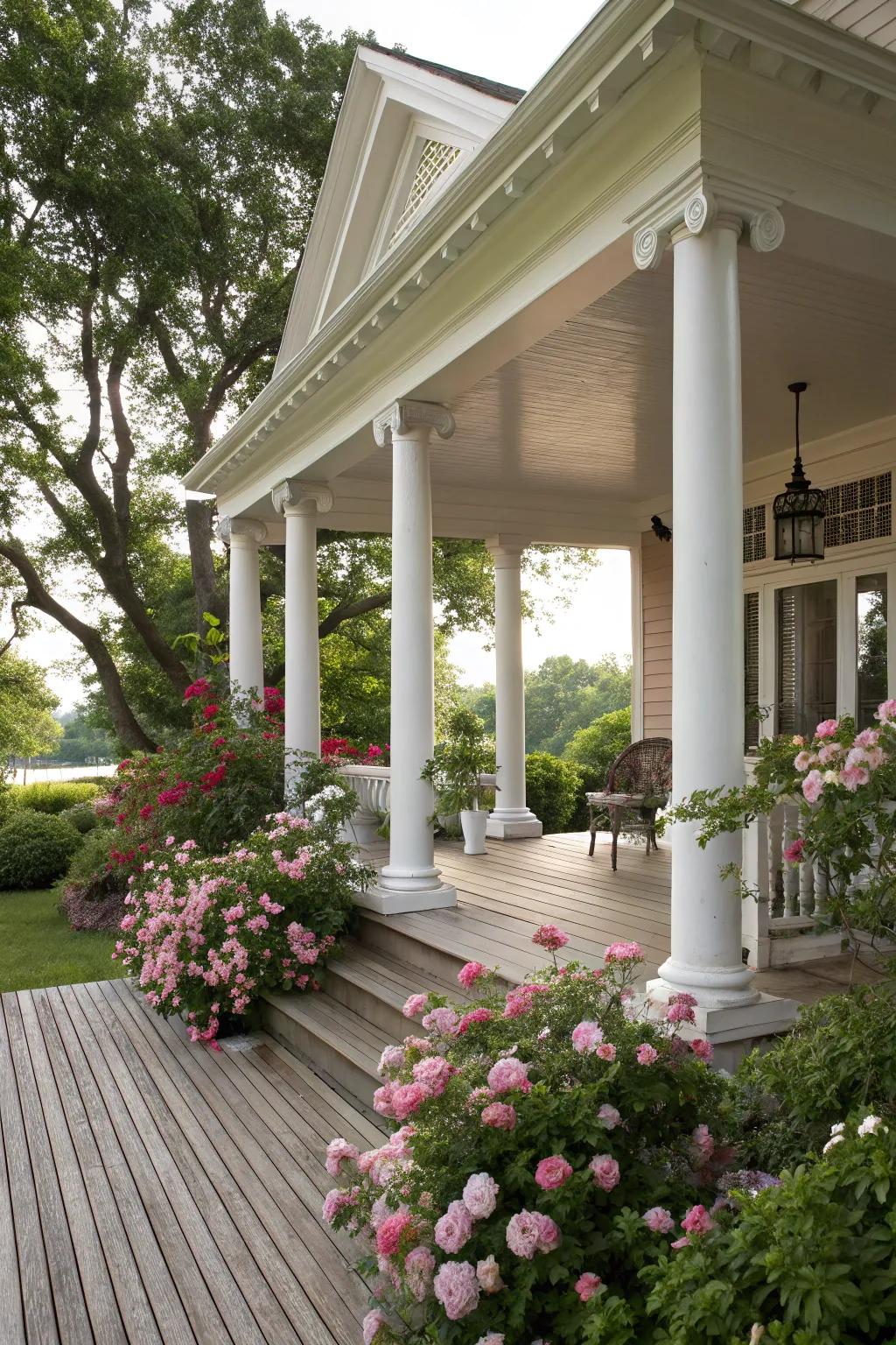 Classic gabled porch roof exudes timeless elegance.