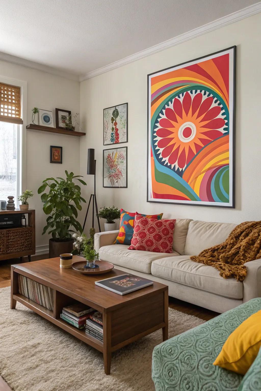 A vibrant abstract poster infuses color into any space.