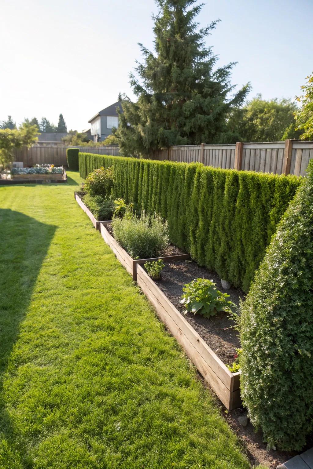 A skillfully shaped hedge acting as a natural barrier.