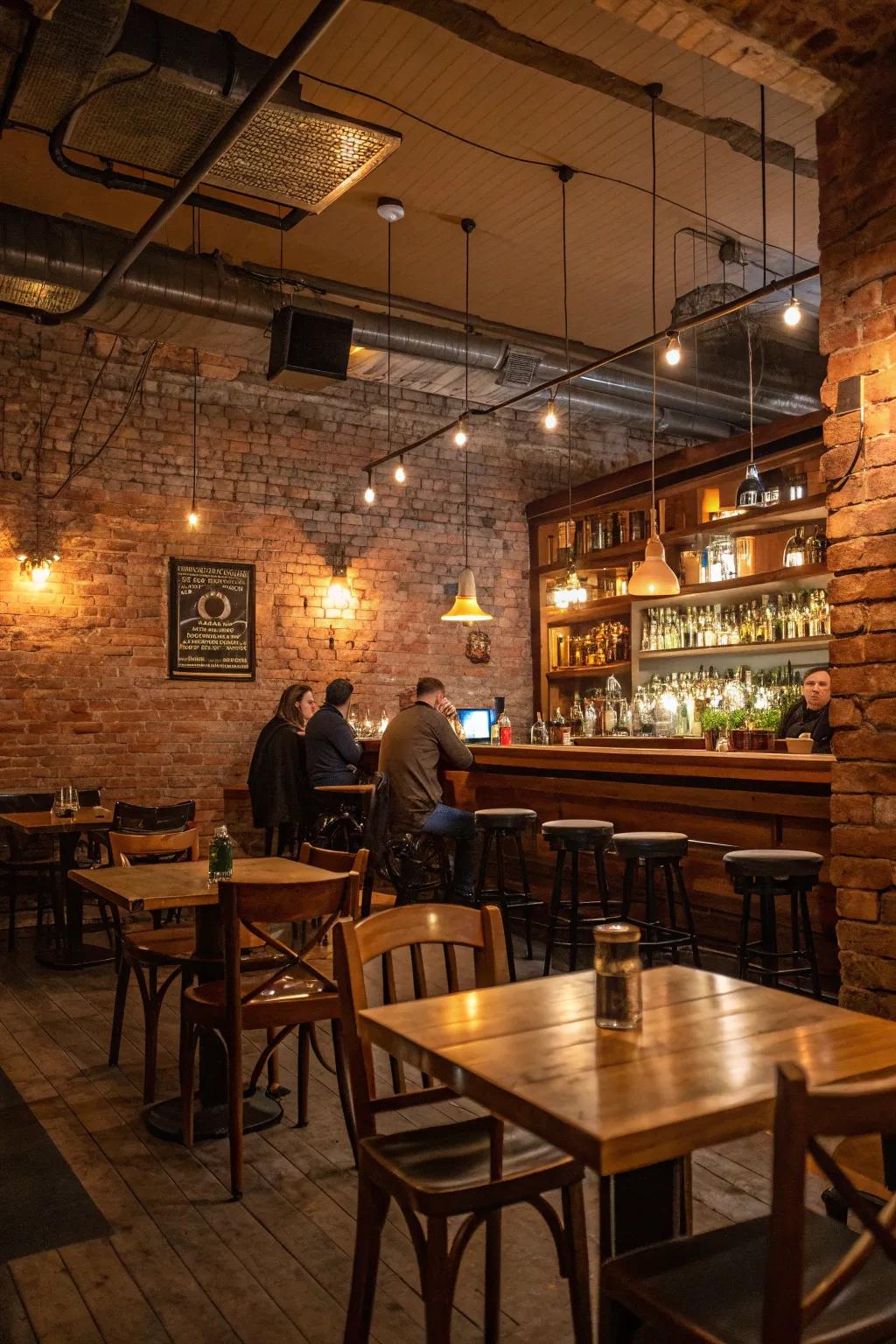 Exposed brick walls exude a rustic charm that fosters conversation and relaxation.