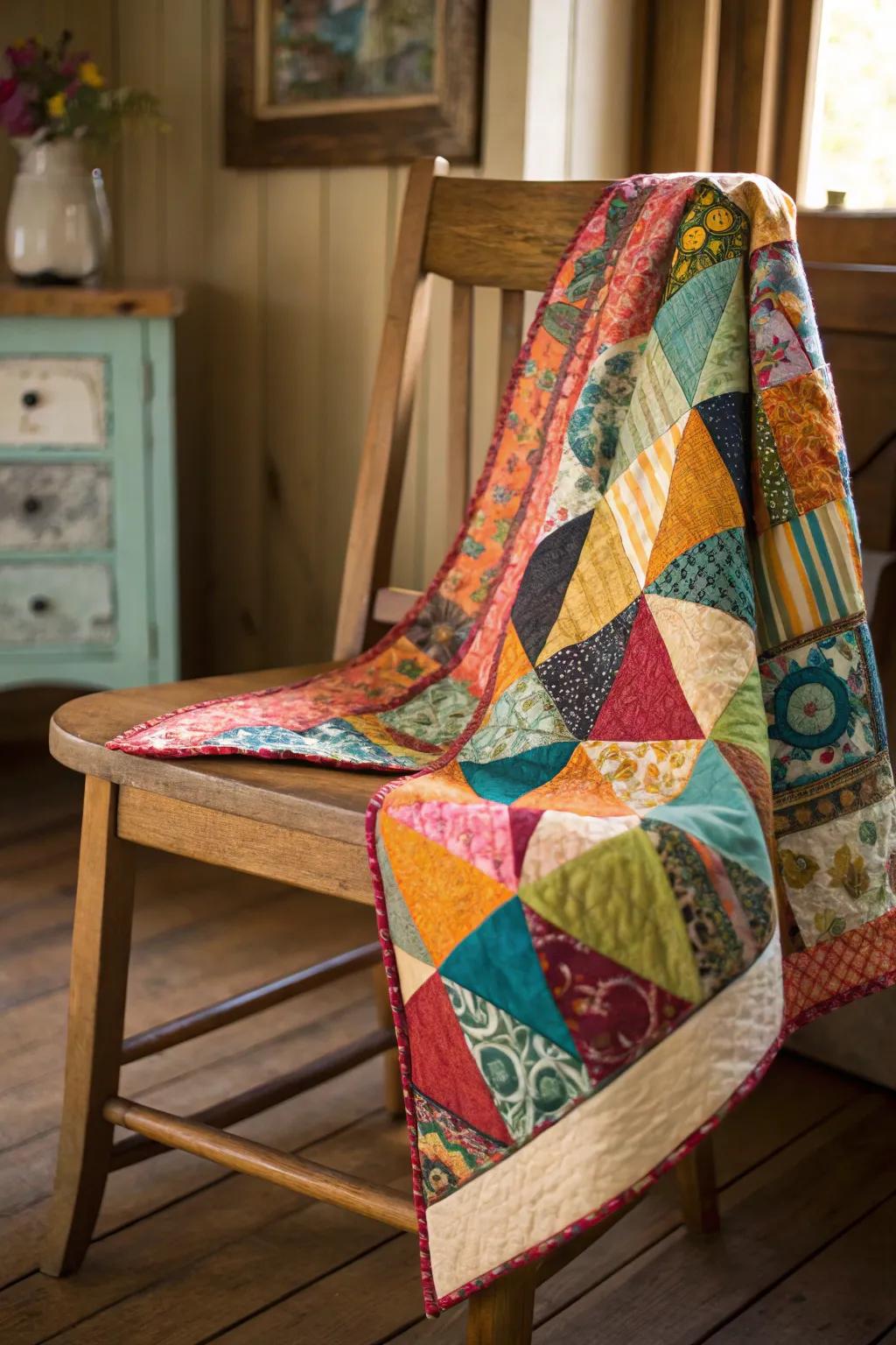 A scrappy binding imparts a cheerful and vibrant element to any quilt.