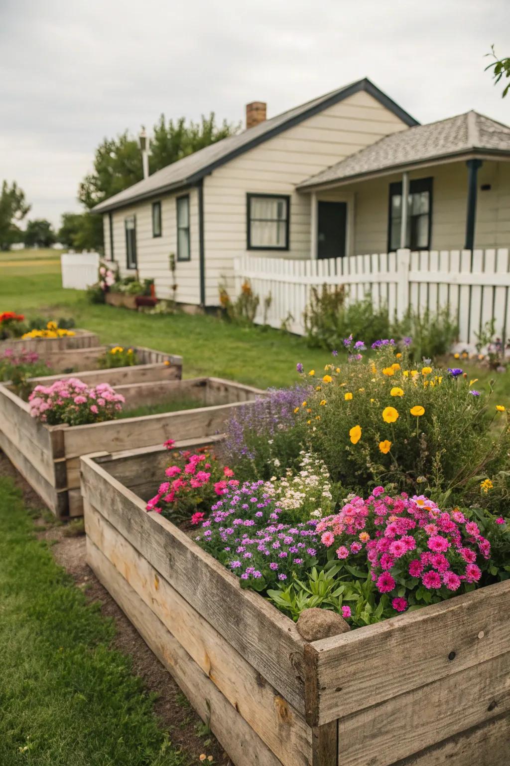 Earthy wooden beds create a charming and natural ambiance.