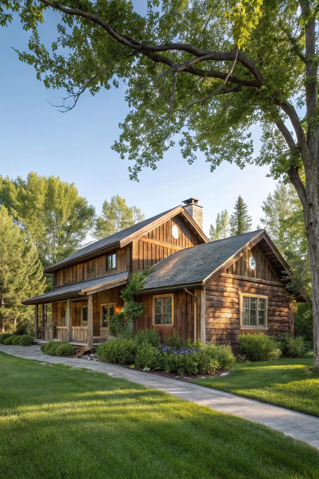 Timeless wood siding enhances the appeal of this ranch house.