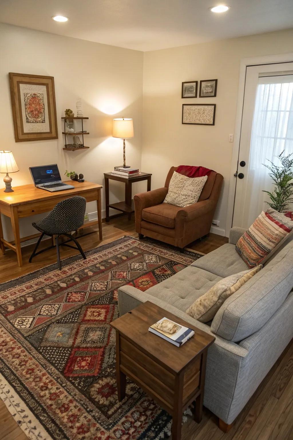 Clever zoning converts a single space into multiple practical zones.