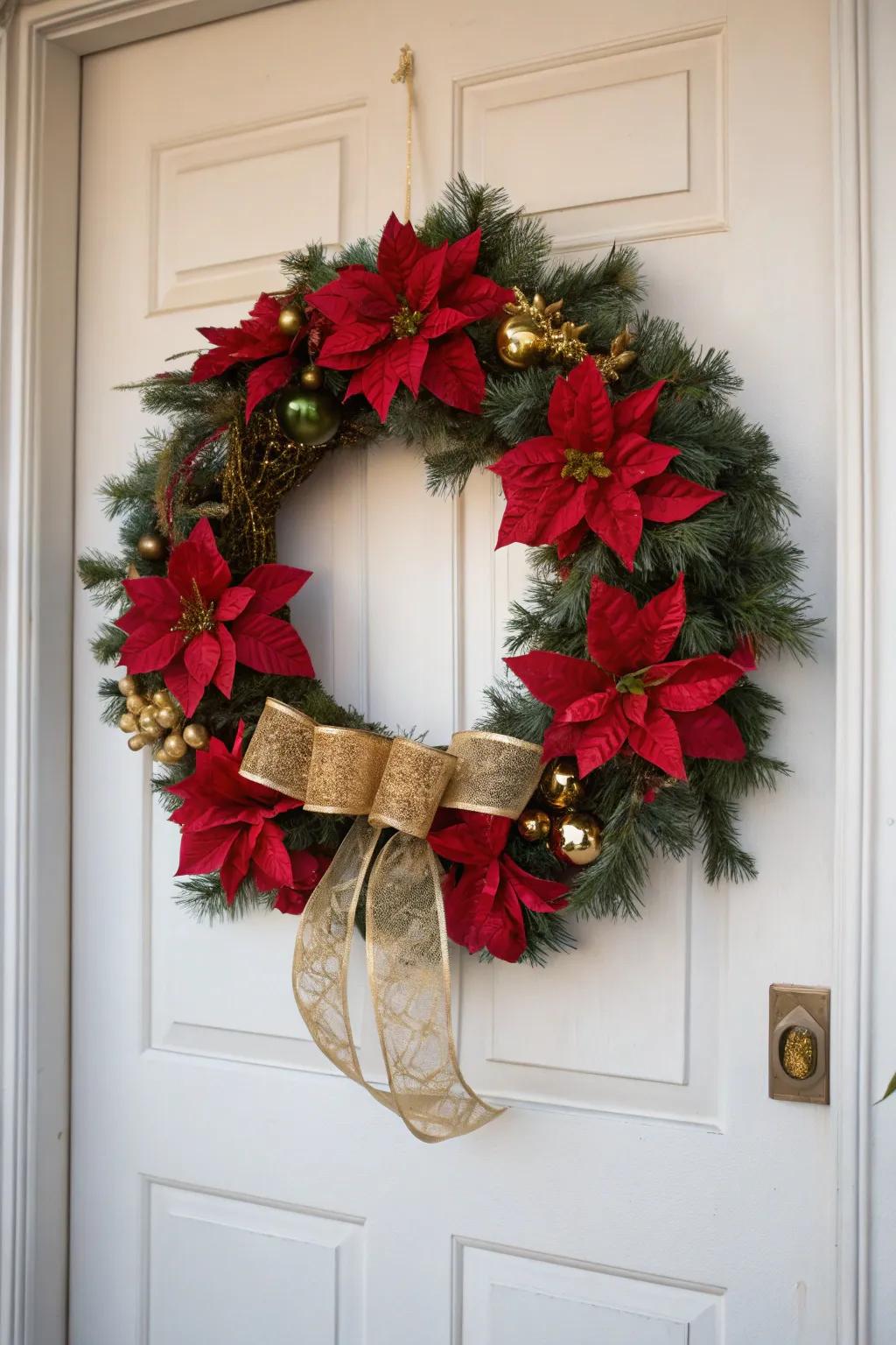 Classic sophistication achieved with festive star blooms and gilded textile bands.