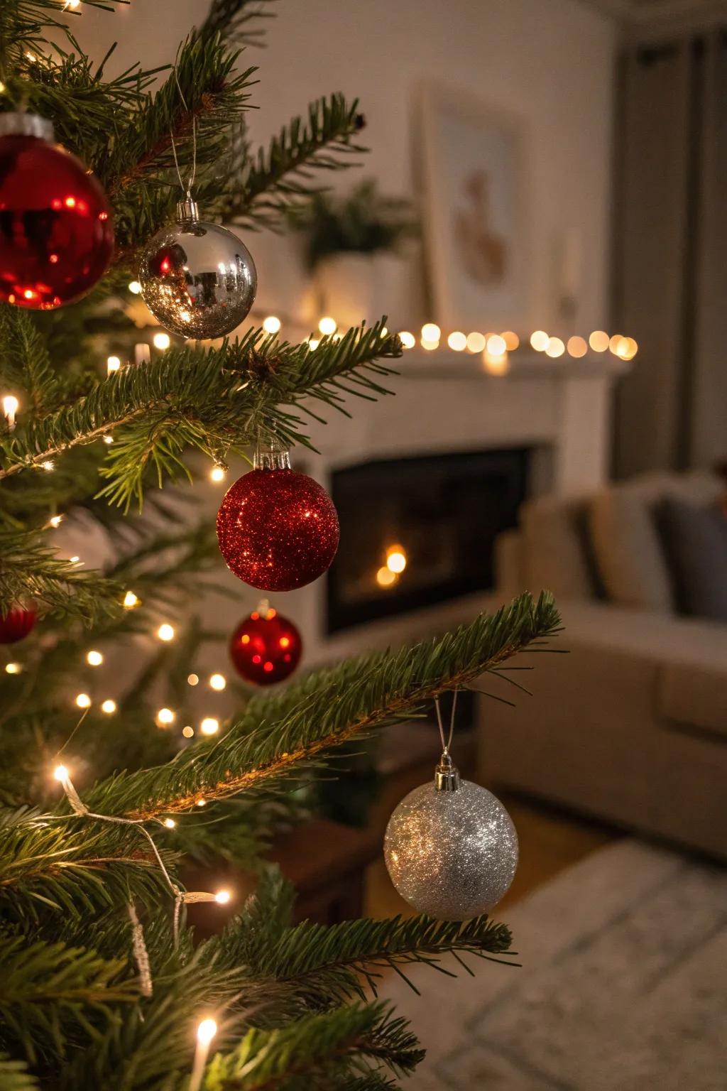 Classic red and silver ornaments bring timeless elegance to your tree.