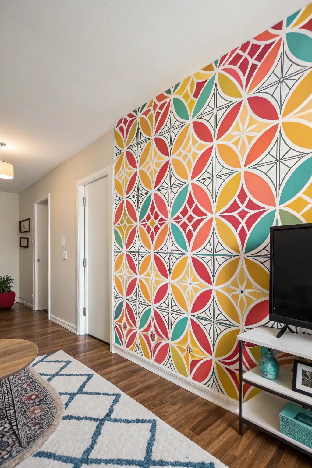 Introduce a burst of color with peel-and-stick wallpaper that's perfect for rentals.