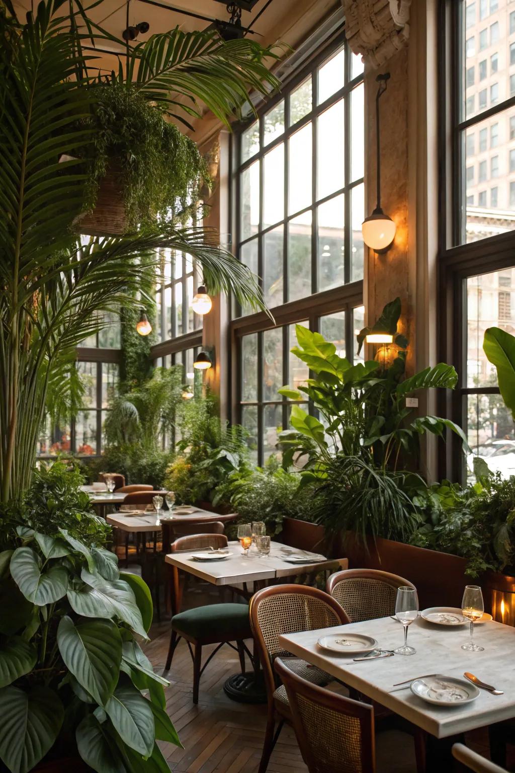 Natural components breathe life into restaurant interiors, providing a peaceful place to dine.