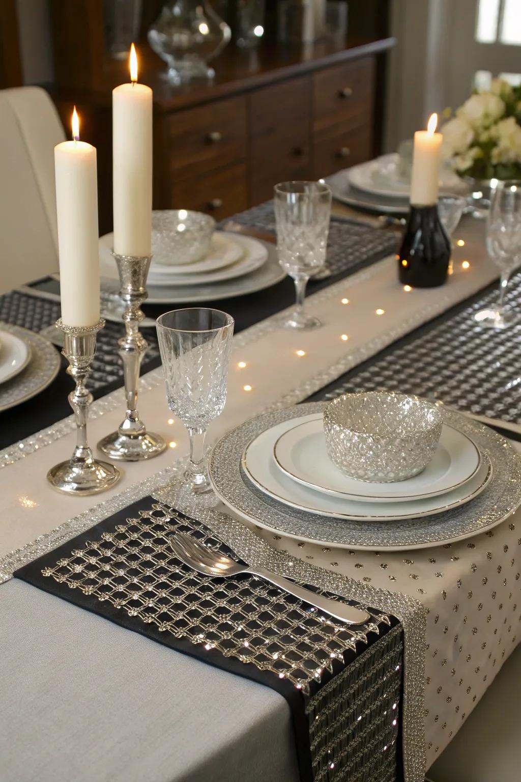 Structured gem designs contribute refinement to dining areas.