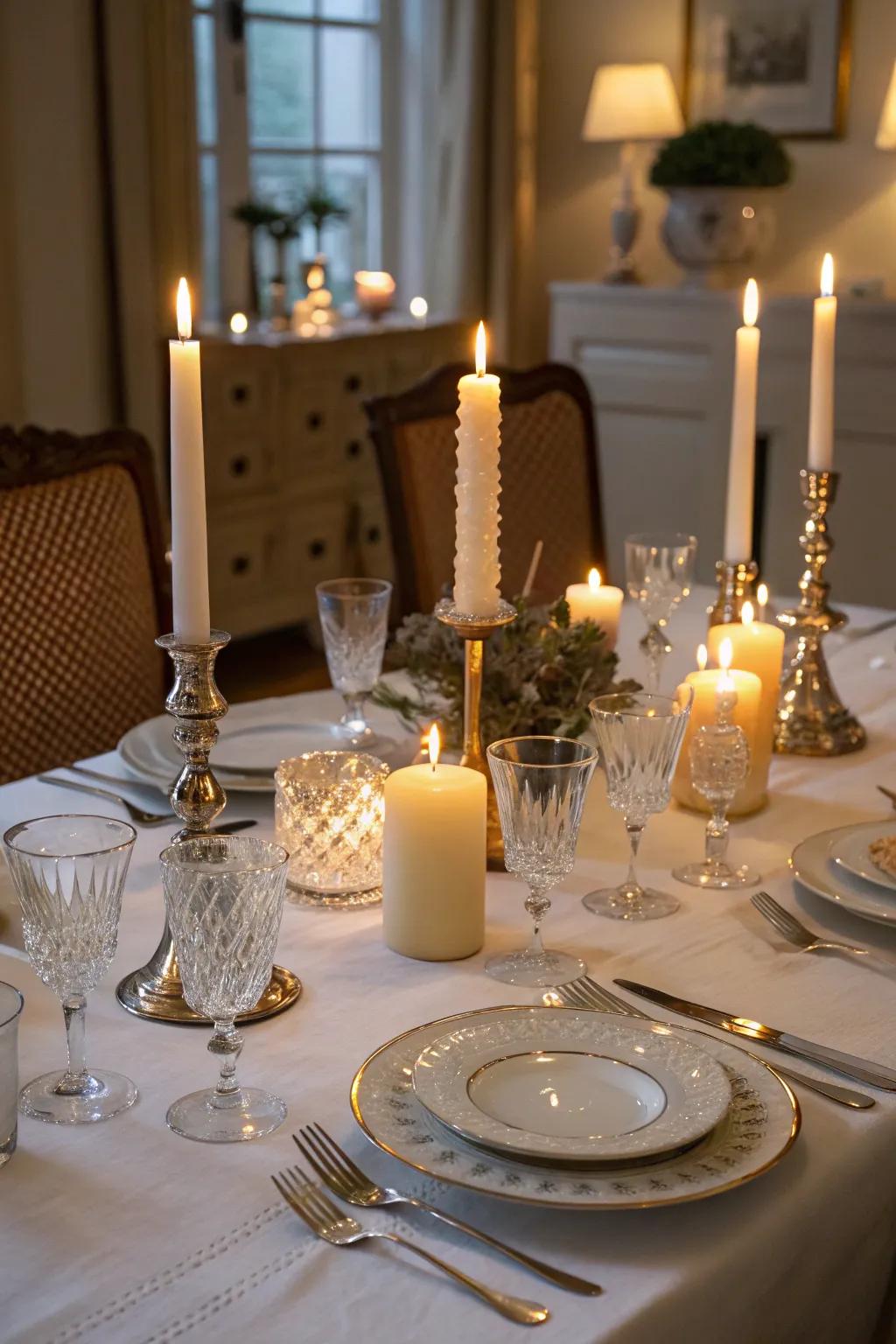 The soft, embracing light of candles transforms any dinner into a significant celebration.