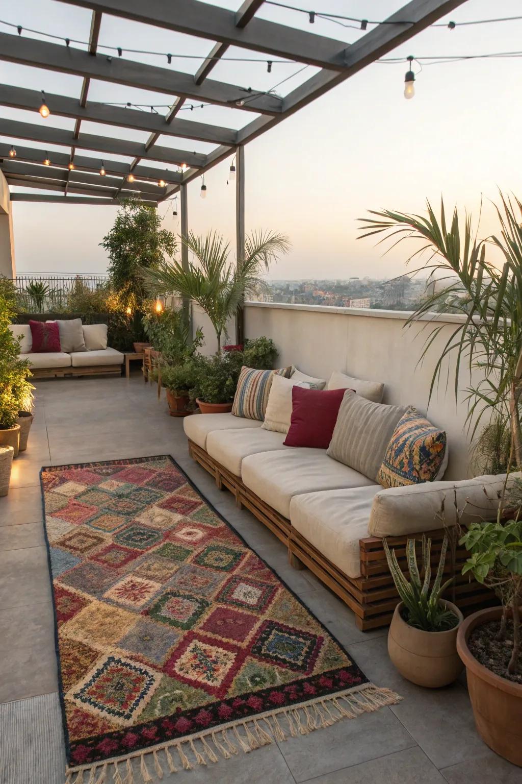 An inviting seating area transforms your rooftop into a welcoming haven.