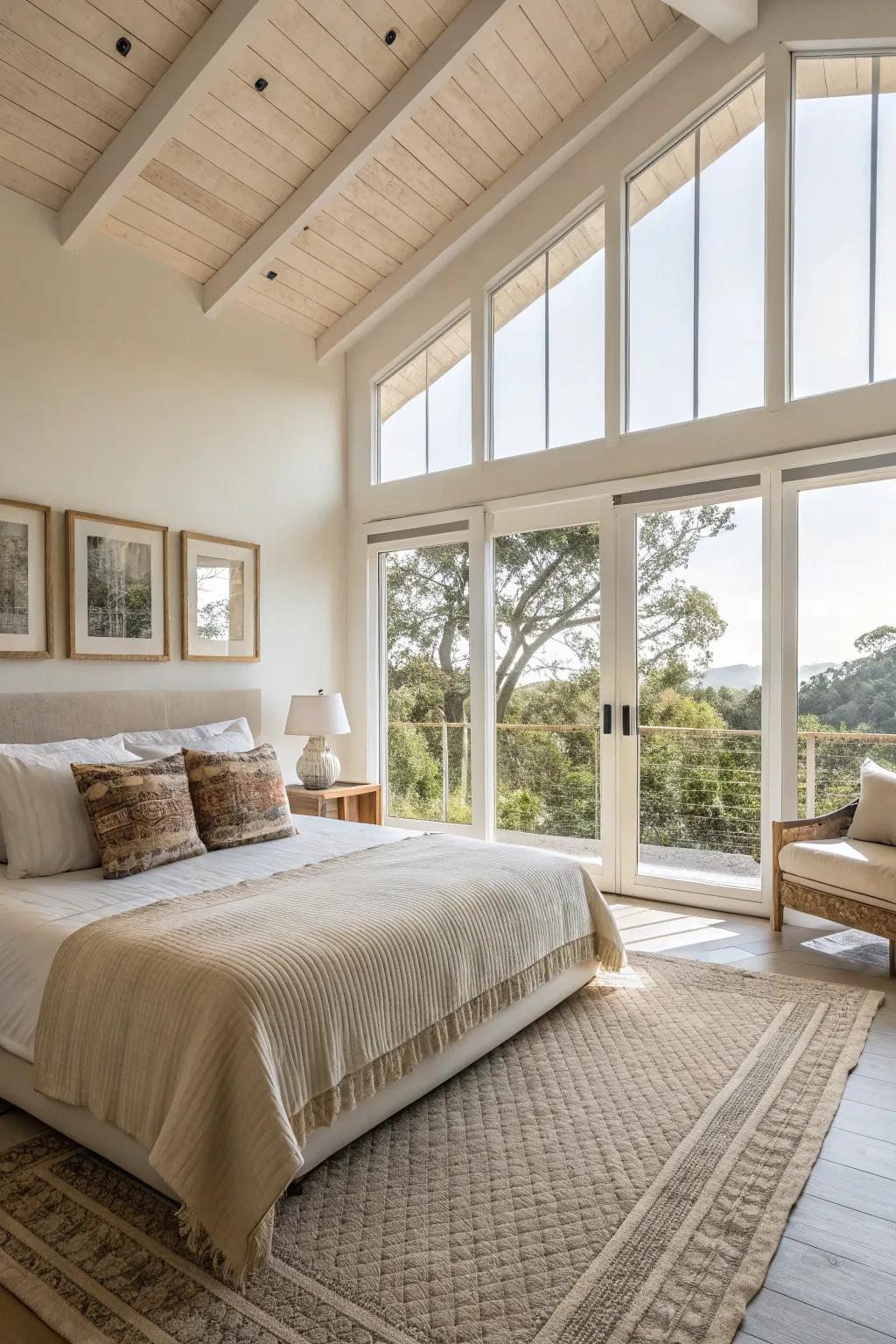 A peaceful bedroom featuring natural light and soothing colors.
