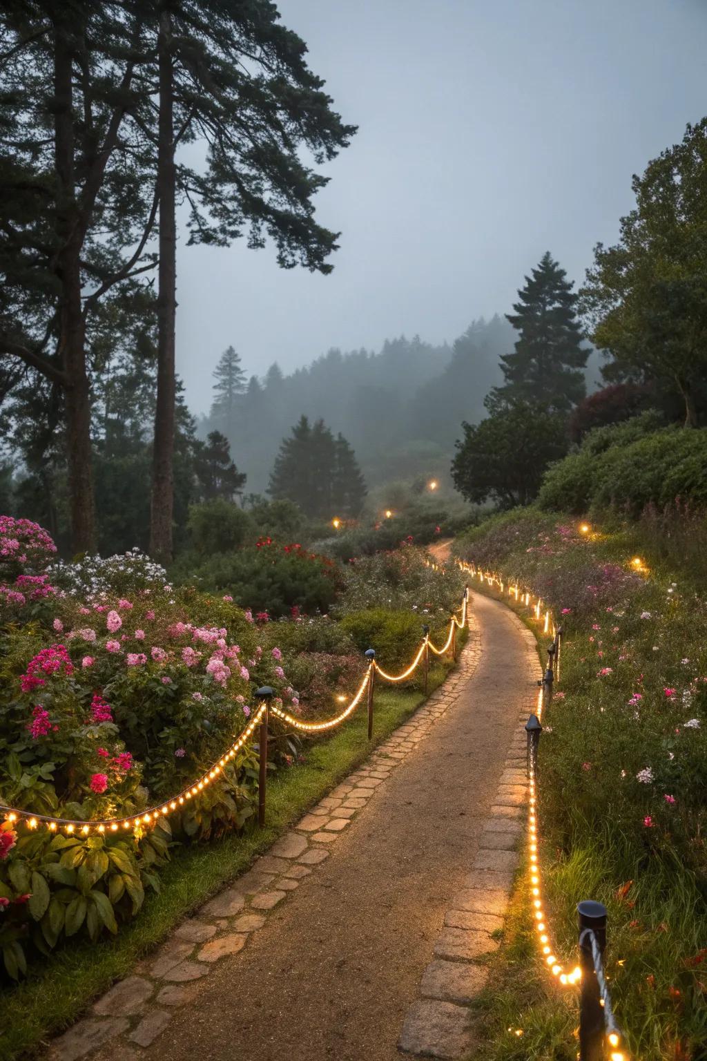 Design a captivating garden walkway with optical strands.