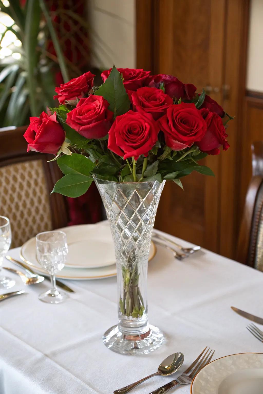 Timeless Style with Clear Glass and Red Roses