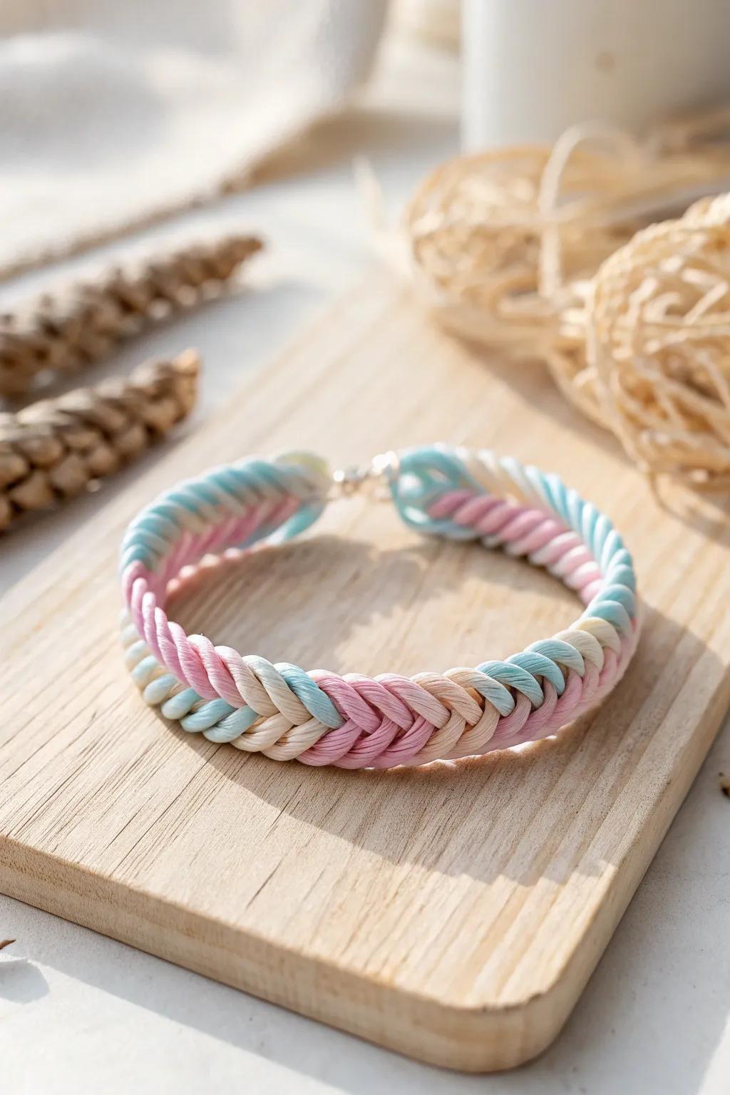 Take on immortal straightforwardness with a pastel braided wristband.