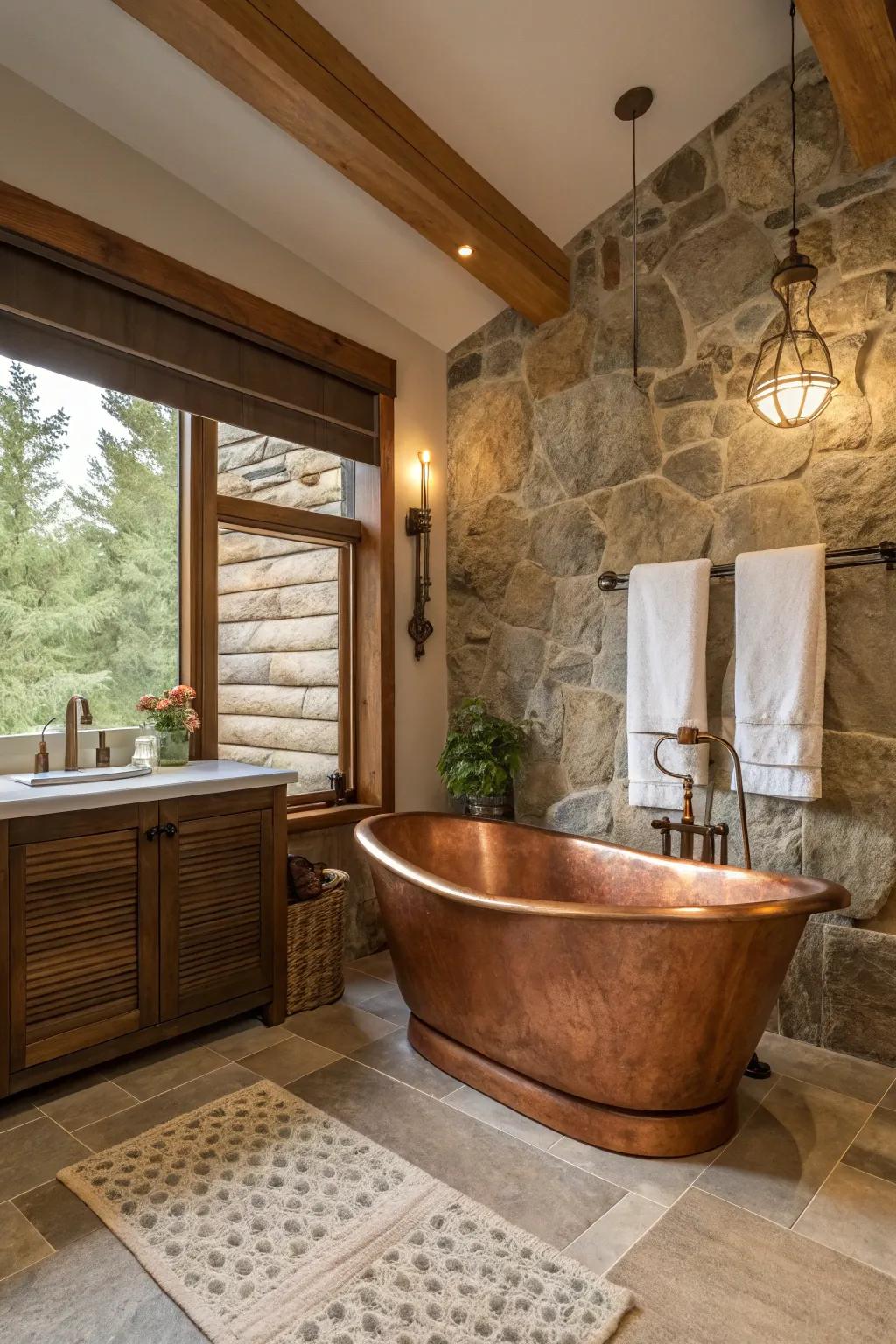Create a dramatic statement with an eye-catching copper tub.