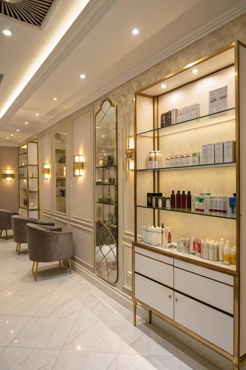 Utilize wall shelving to its full potential.