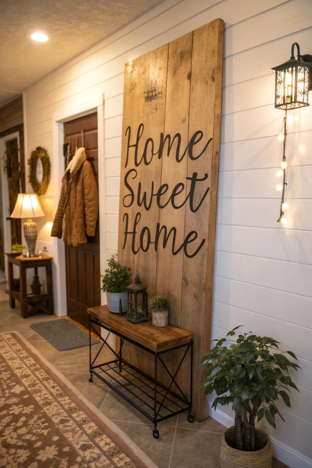A heartfelt greeting with a traditional 'Home Sweet Home' sign.