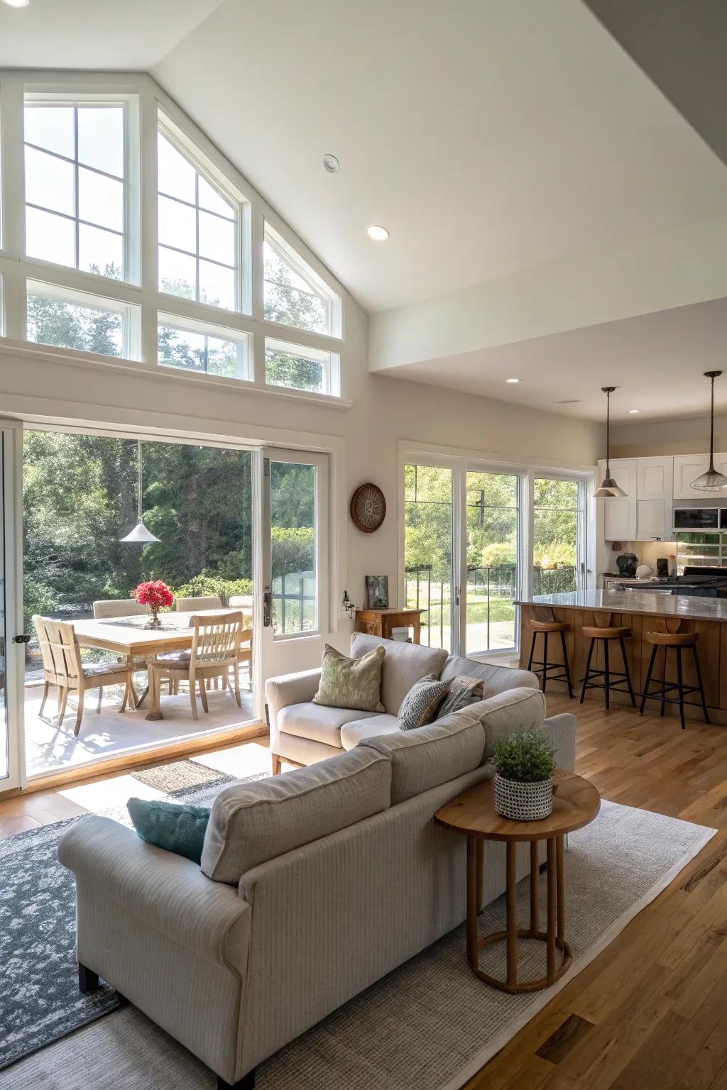 The natural lighting improves the partly open design, giving off a cozy vibe.