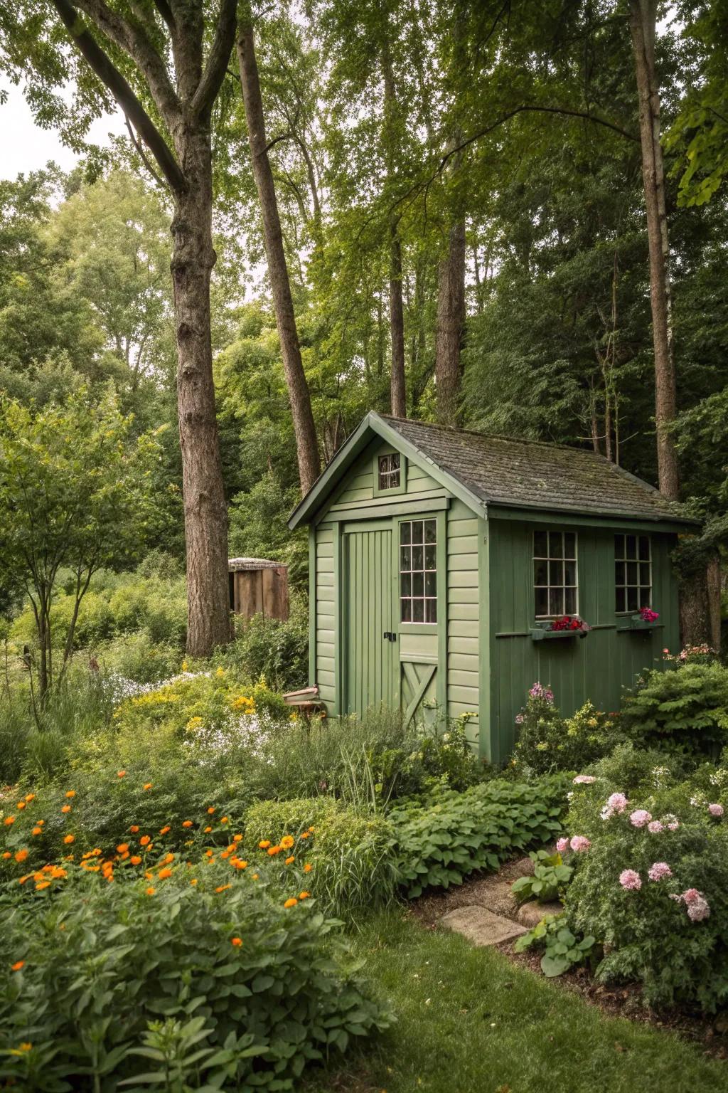 Earthy green shades allow your shed to merge flawlessly with its natural environment.
