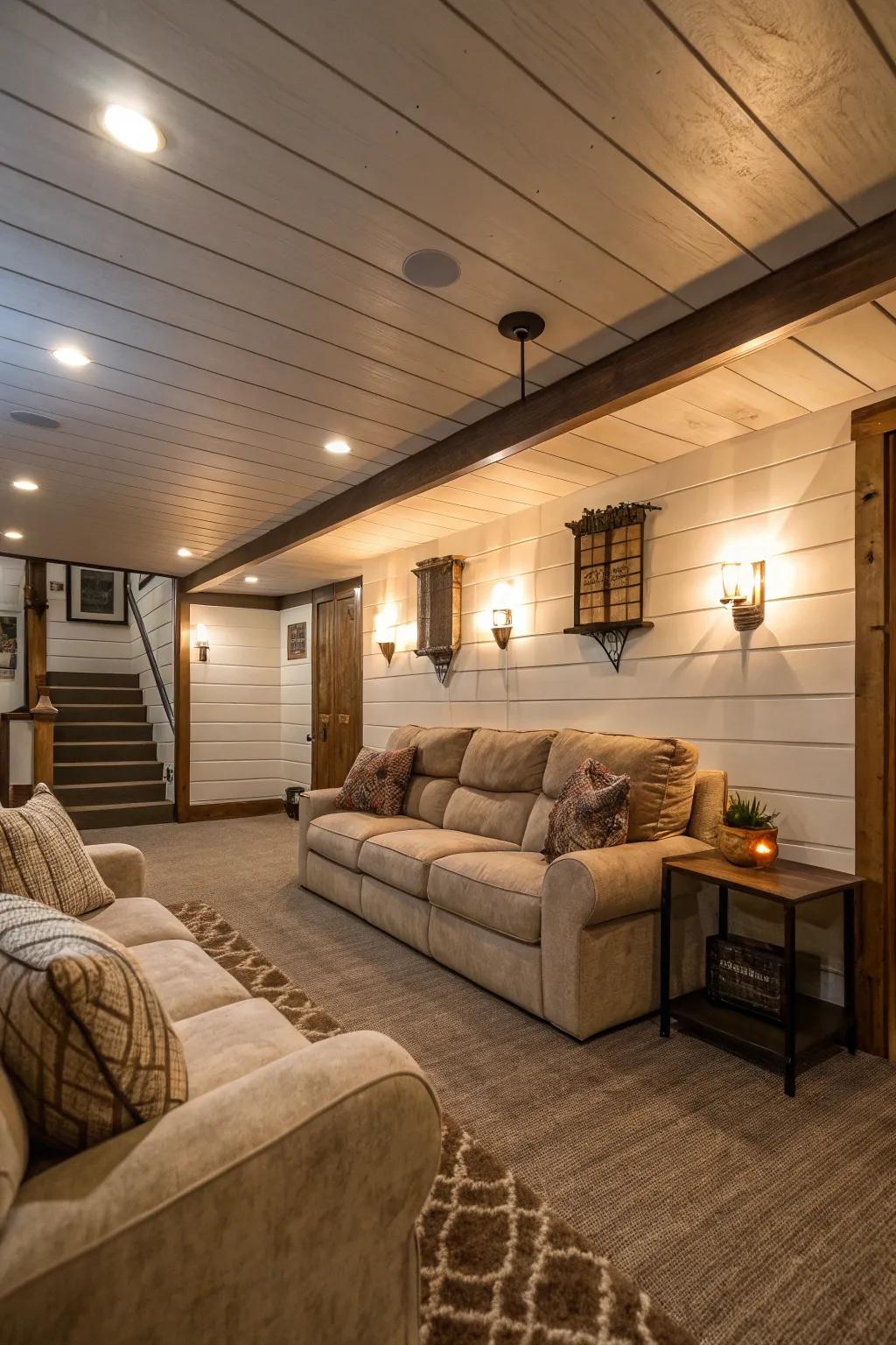 A snug lounge space rejuvenated with shiplap.