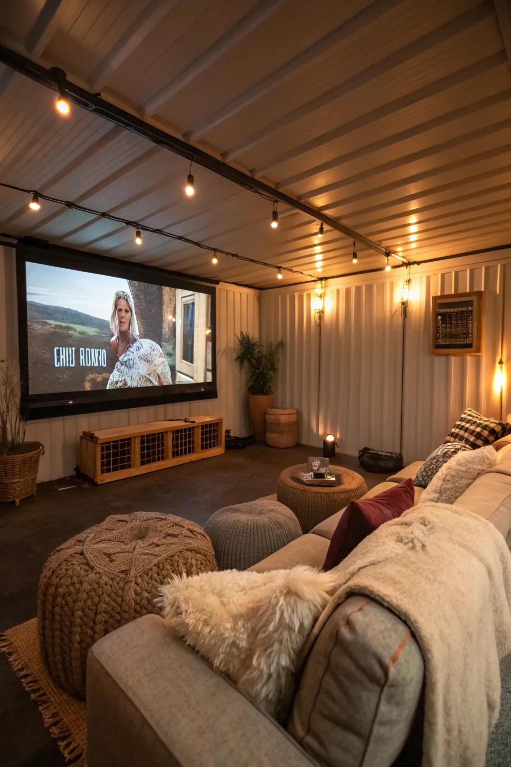 A cozy retreat inside, perfectly designed for enjoying movies.
