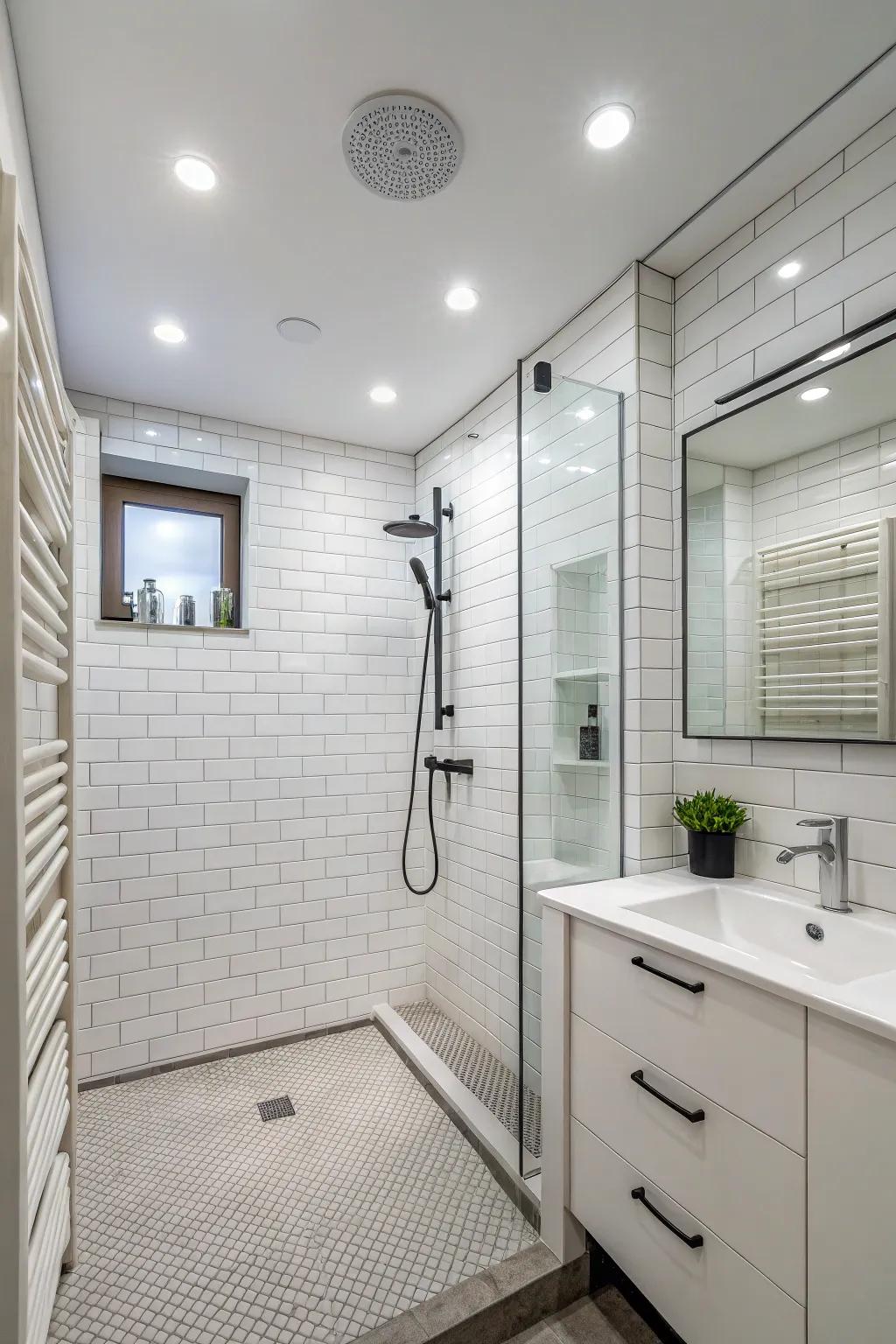 Flush mount lights impart a neat, up-to-date look to your shower area.