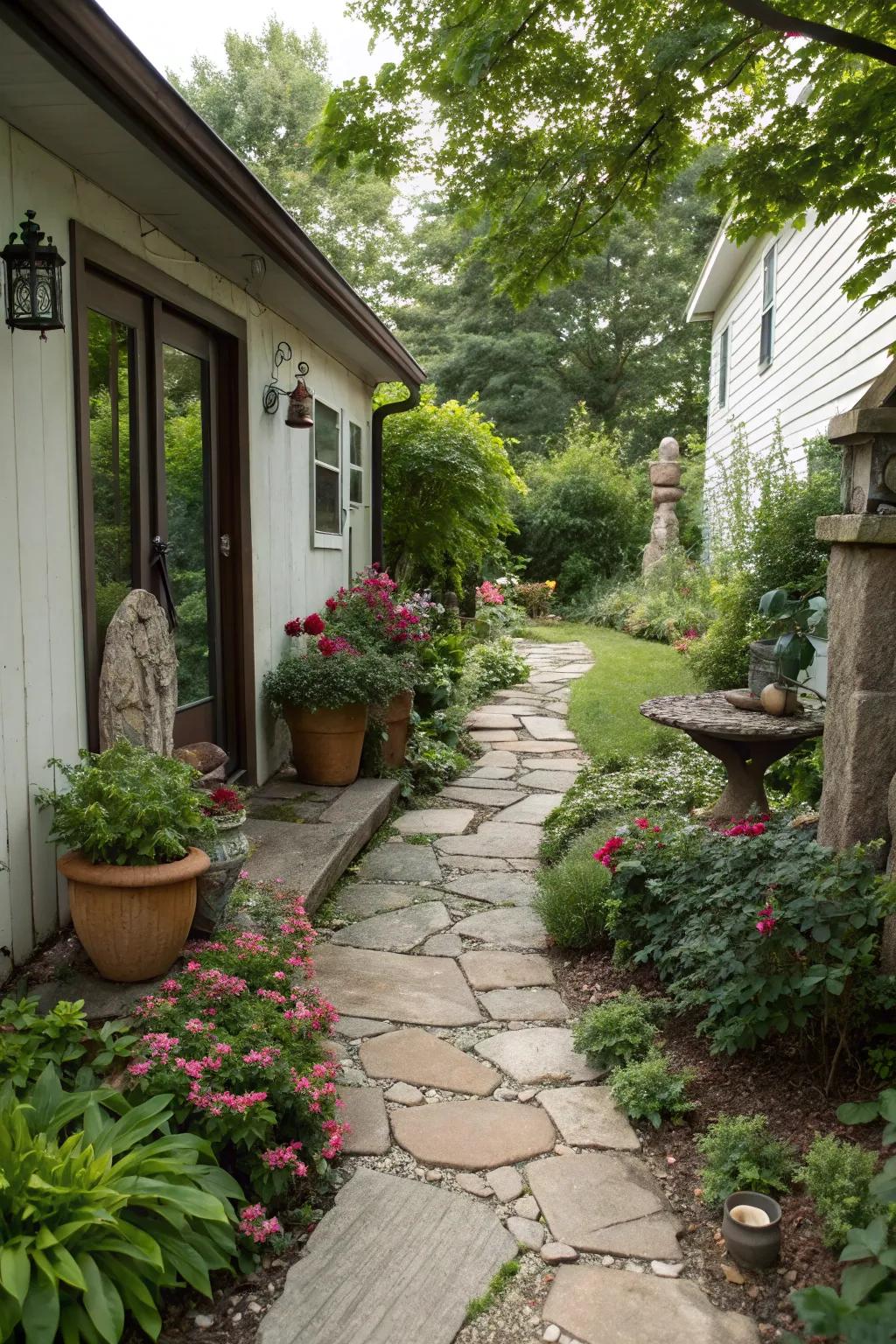 Design a delightful journey through your side yard using a stone pathway.