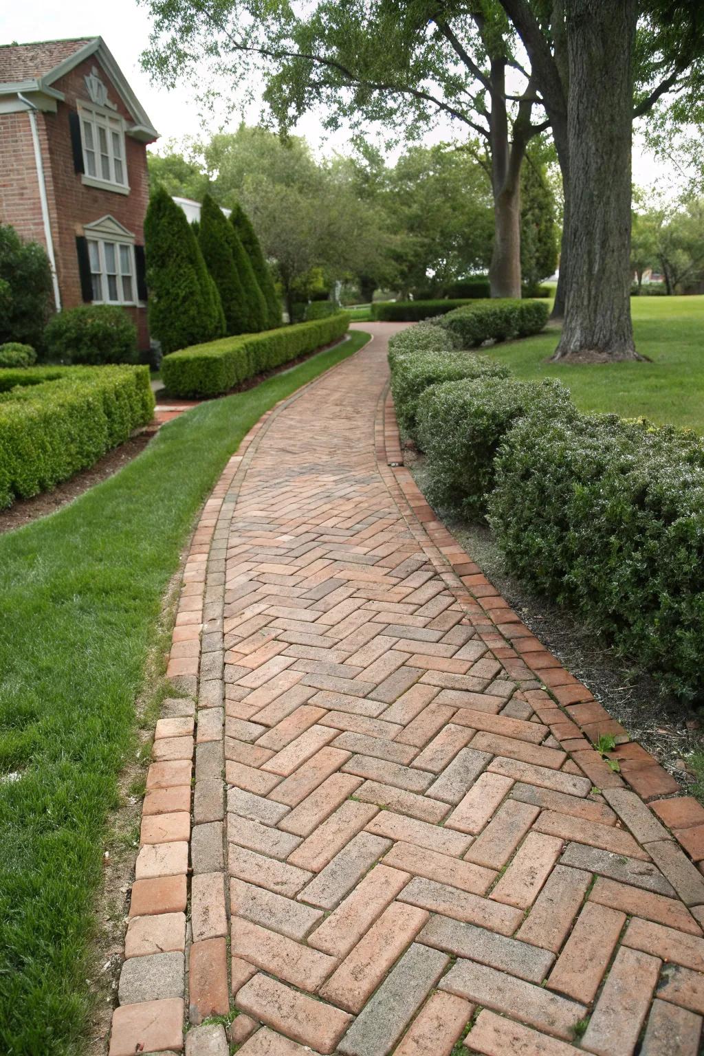 Classic appeal with a herringbone brick arrangement.