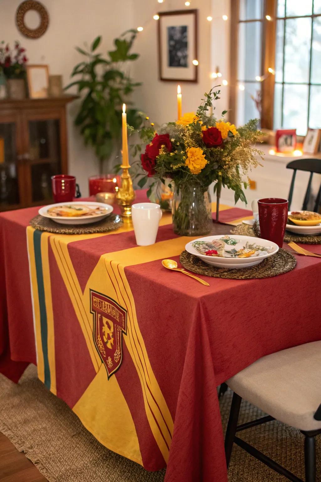 A table decorated with school colors establishes an instant festive atmosphere.