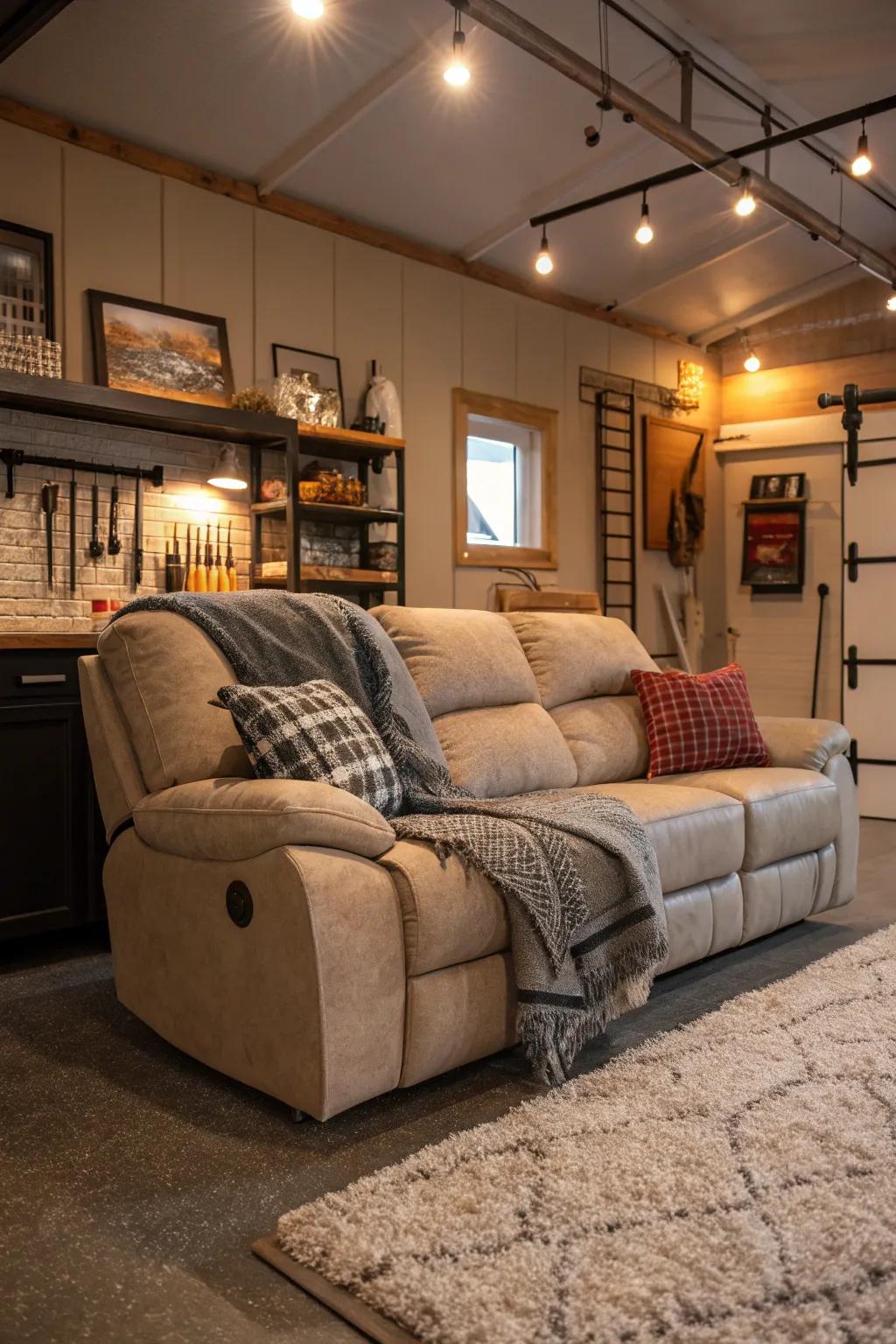 A snug area designed for unwinding and relaxation in your man cave.