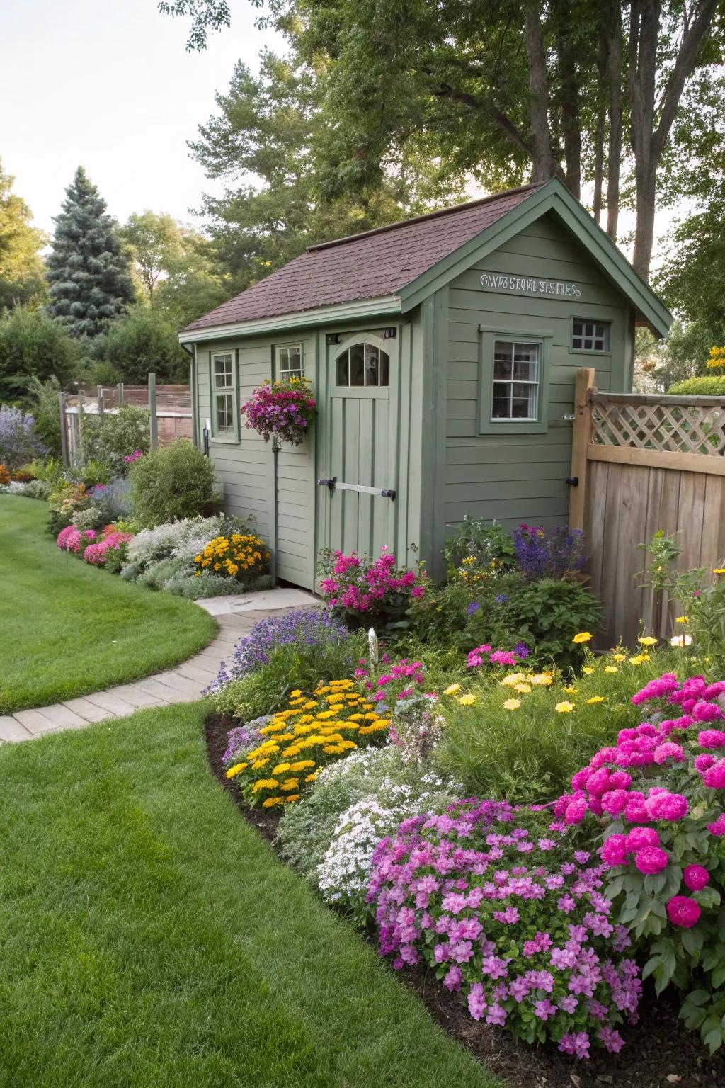 A vibrant floral display can instantly elevate the aesthetic of your shed.