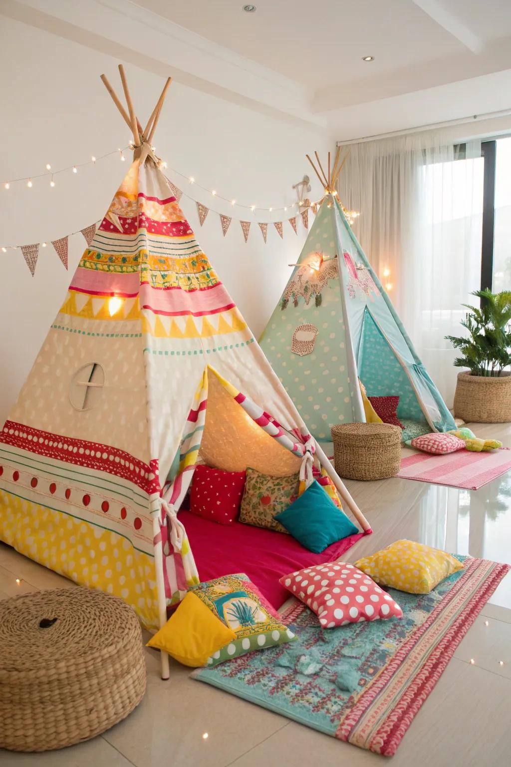 Tents give each child a personal space, enriching their sleep-under adventure.