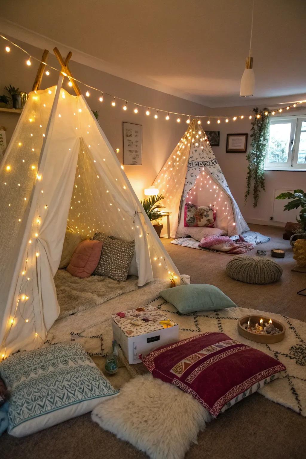 Bring the essence of the outdoors inside with an inviting glamping setting.