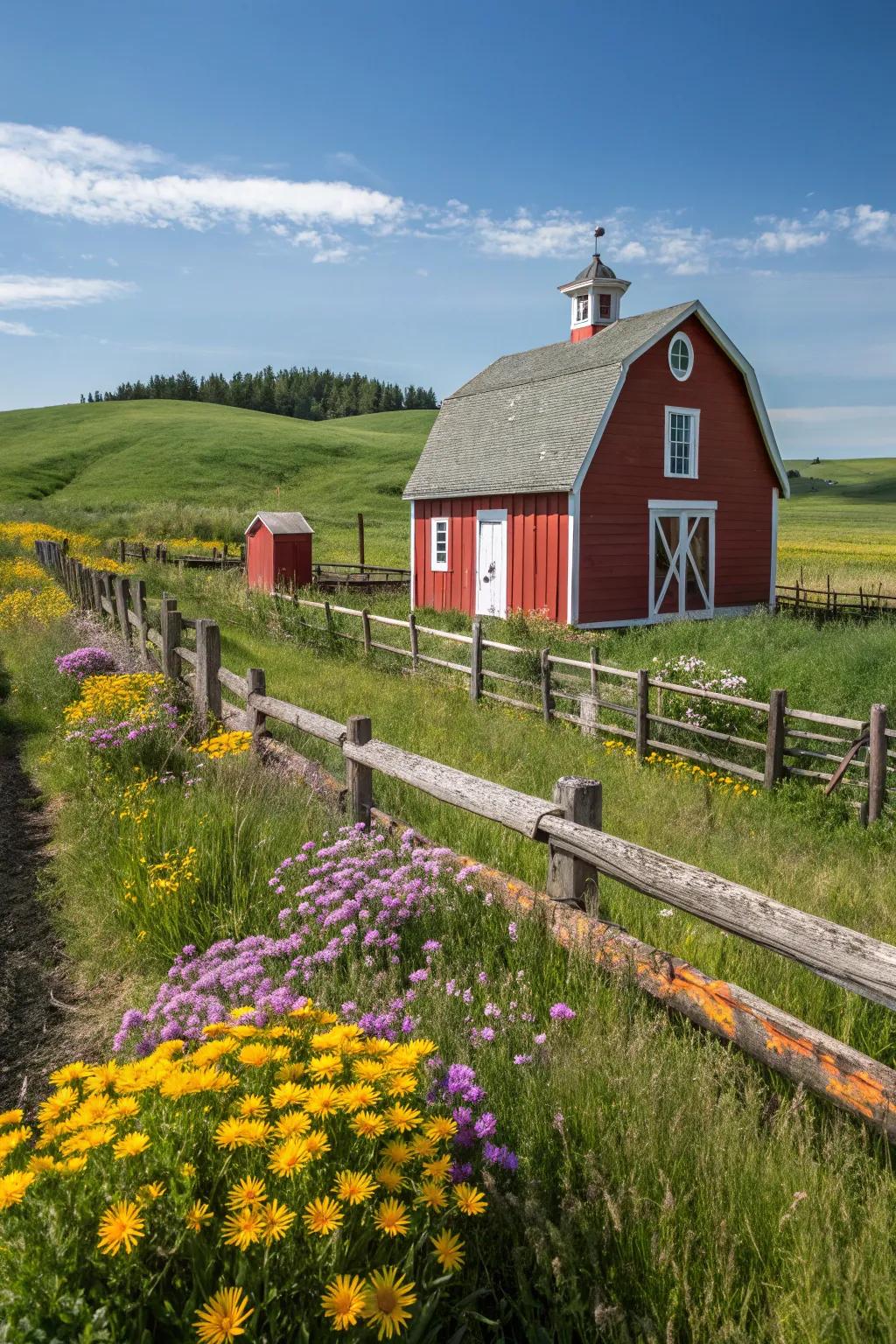 A classic red barn featuring inviting white accents.