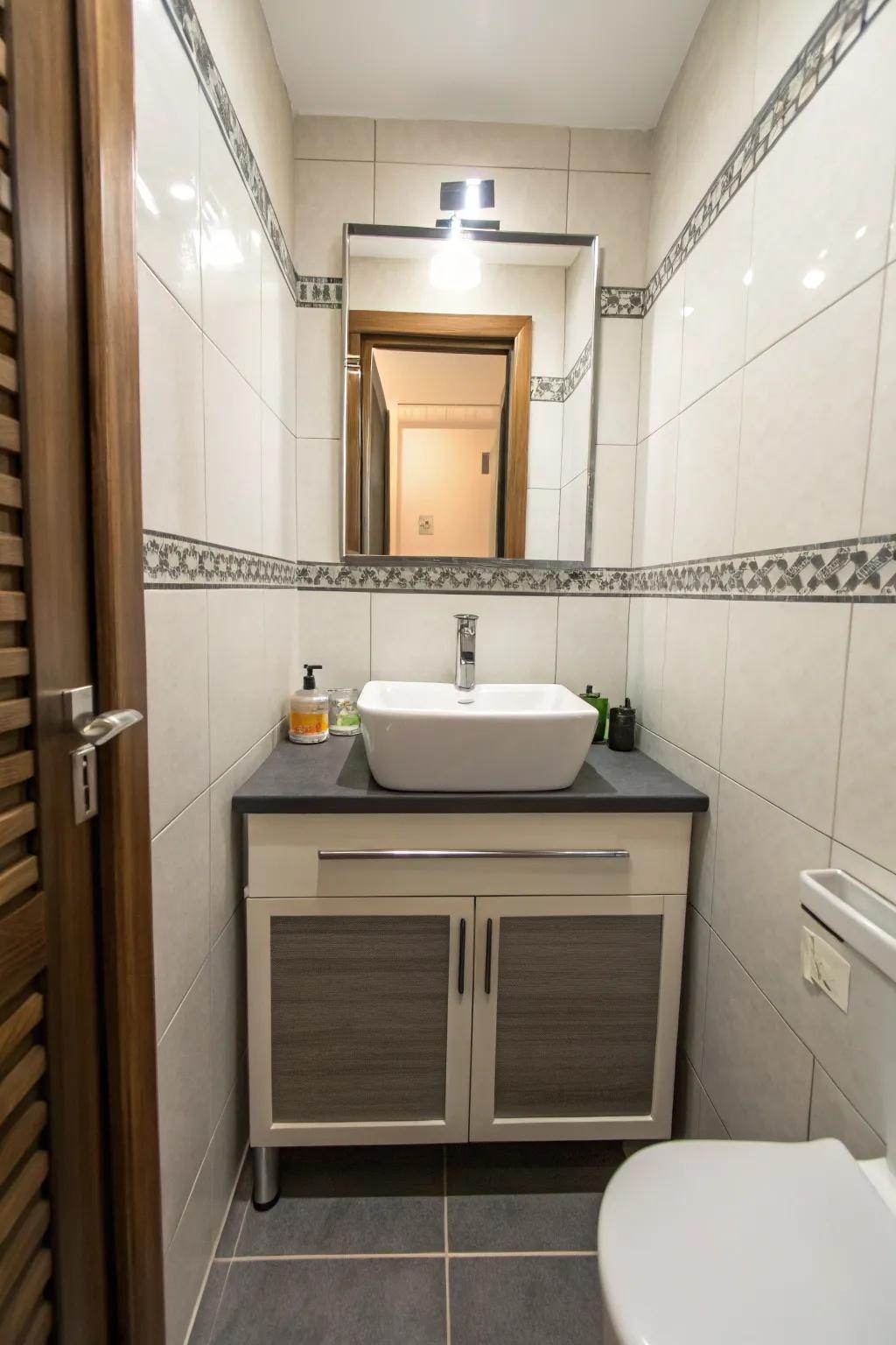 A slender vanity that integrates perfectly into a compact restroom, delivering both aesthetics and functionality.