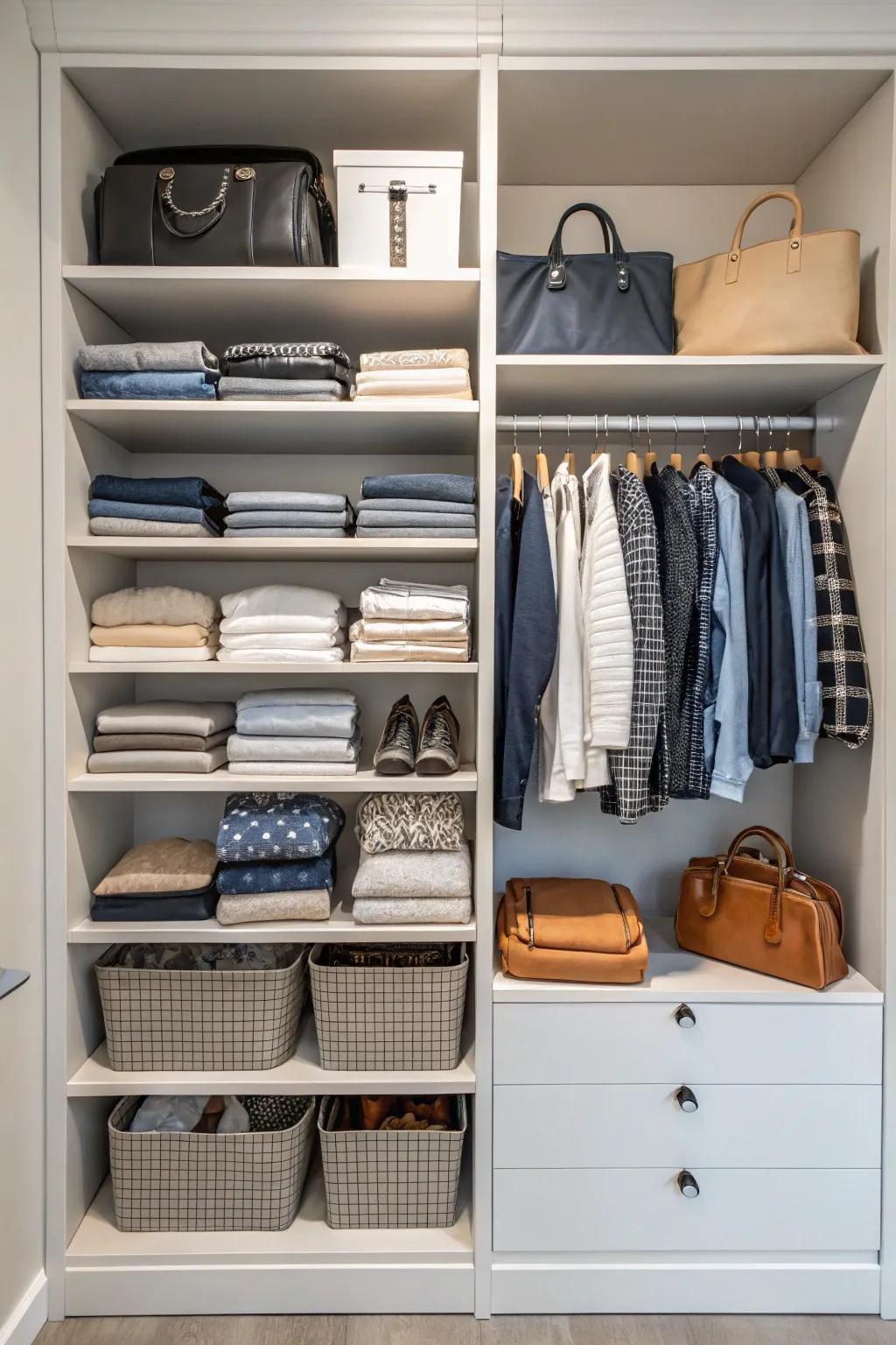 Take full advantage of your closet's vertical space with tiered shelving.