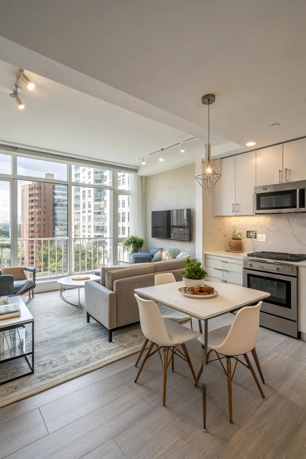 Open designs foster a spacious ambiance in smaller condos.