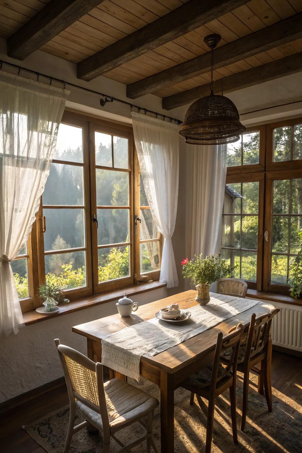 Strategic table placement boosts natural light.